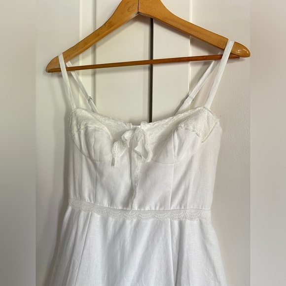 NEW Reformation Arya Mini Linen Dress Lace Detail Adjustable Straps White | sz 2 - Picture 6 of 14
